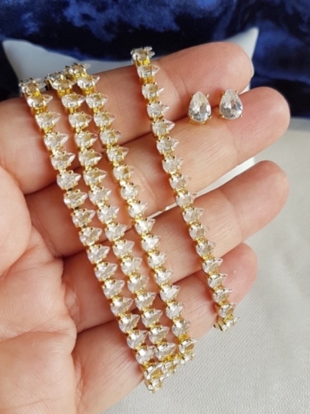 Swarovski Elements Yellow Gold Plated Teardrop Tennis Necklace NEW - Picture 3 of 16